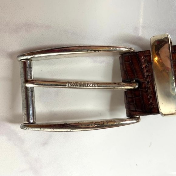 MARTIN DINGMAN Brown Treccia Alligator Embossed Calfskin & Silver Belt 95 38 - Picture 10 of 11